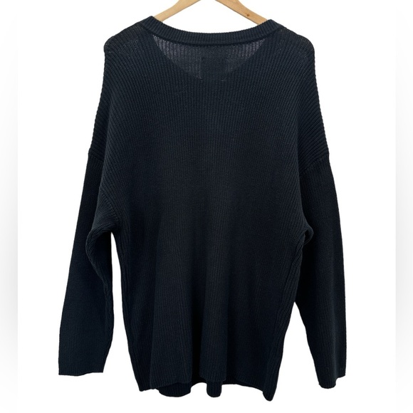 Aerie Henley Oversized Knit Cotton Sweater Black - Picture 4 of 12